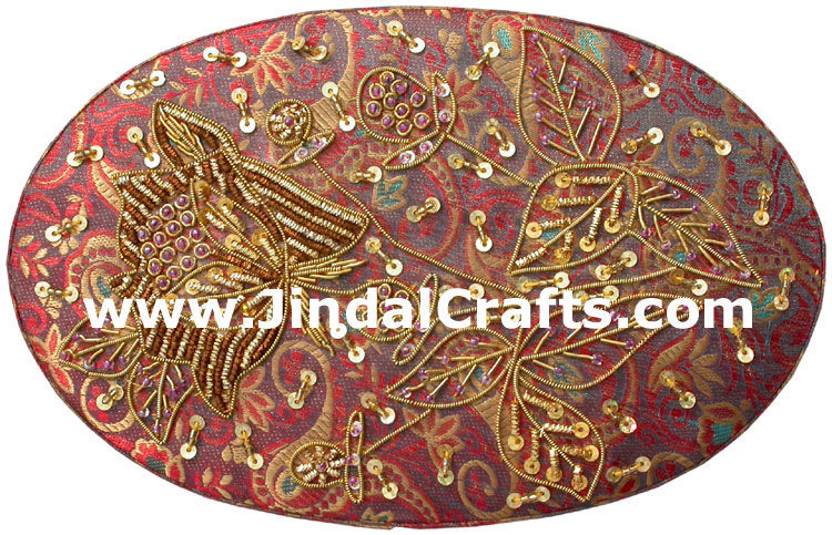 Hand Embroider Beaded Jari Zari Jewellery Box India Art