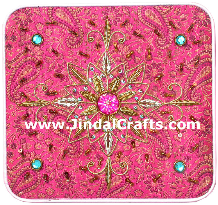 Hand Embroider Beaded Jari Zari Jewellery Box India Art