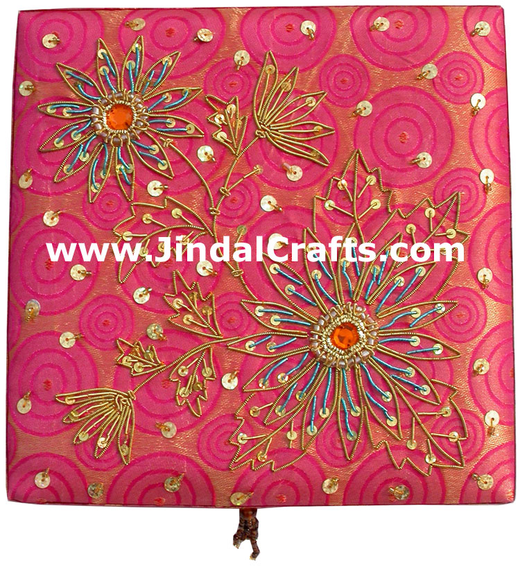 Hand Embroider Beaded Jari Zari Jewellery Box India Art