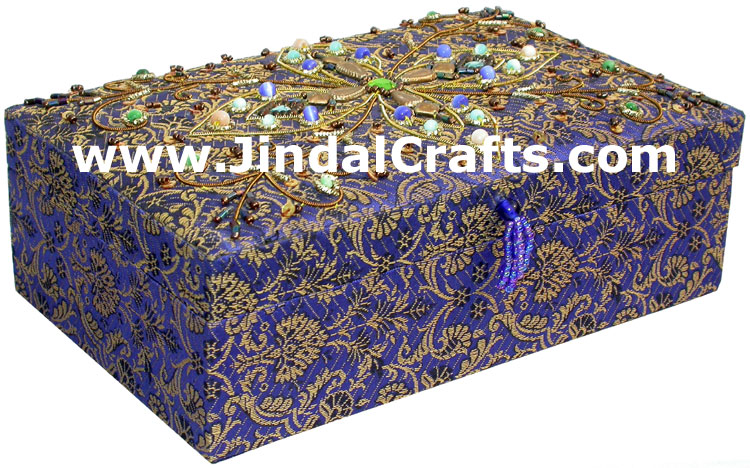 Hand Embroider Beaded Jari Zari Jewellery Box India Art