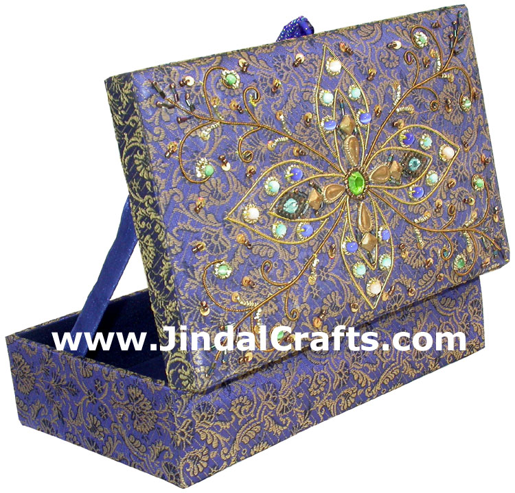 Hand Embroider Beaded Jari Zari Jewellery Box India Art