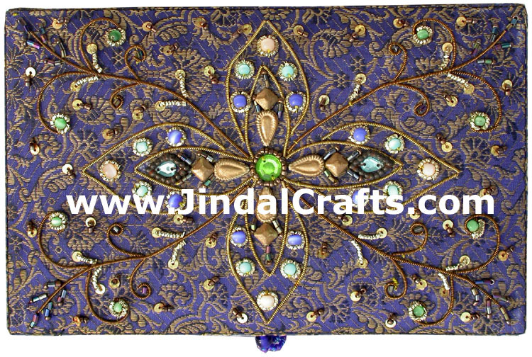Hand Embroider Beaded Jari Zari Jewellery Box India Art