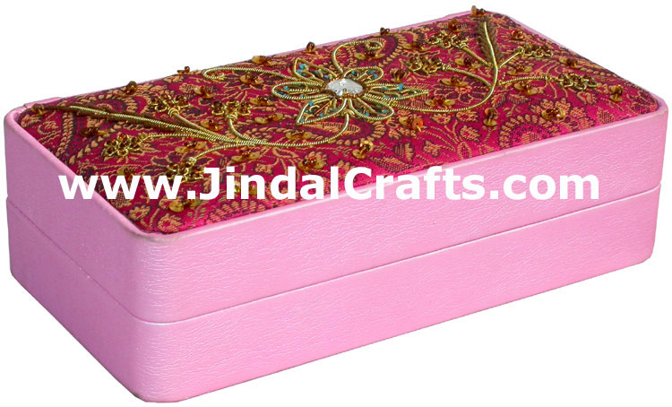 Hand Embroider Beaded Jari Zari Jewellery Box India Art