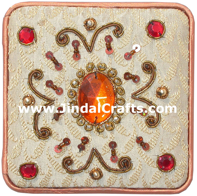 Hand Embroider Beaded Jari Zari Jewellery Box India Art