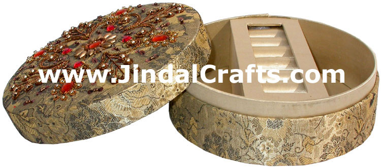 Hand Embroider Beaded Jari Zari Jewellery Box India Art