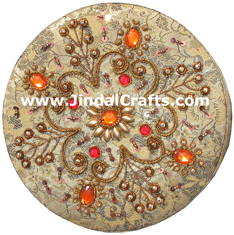 Hand Embroider Beaded Jari Zari Jewellery Box India Art