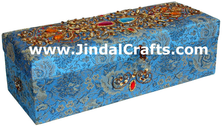 Hand Embroider Beaded Jari Zari Jewellery Box India Art