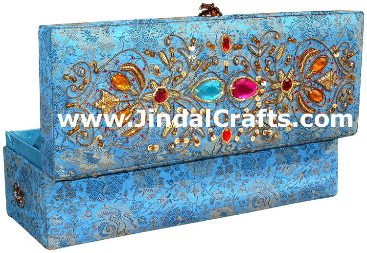 Hand Embroider Beaded Jari Zari Jewellery Box India Art