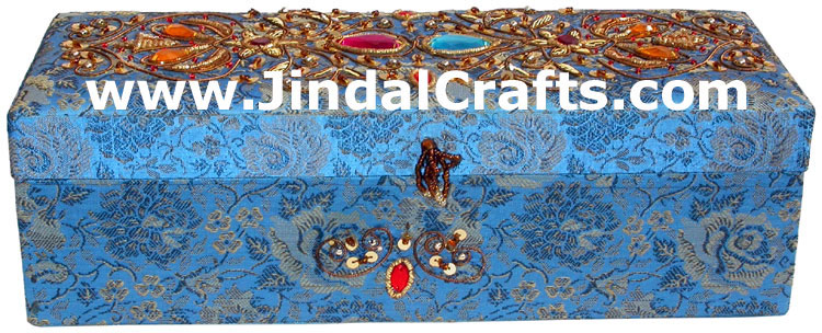 Hand Embroider Beaded Jari Zari Jewellery Box India Art
