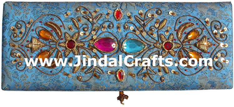 Hand Embroider Beaded Jari Zari Jewellery Box India Art