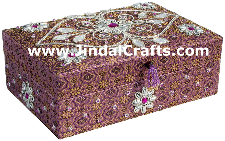 Hand Embroider Beaded Jari Zari Jewellery Box India Art