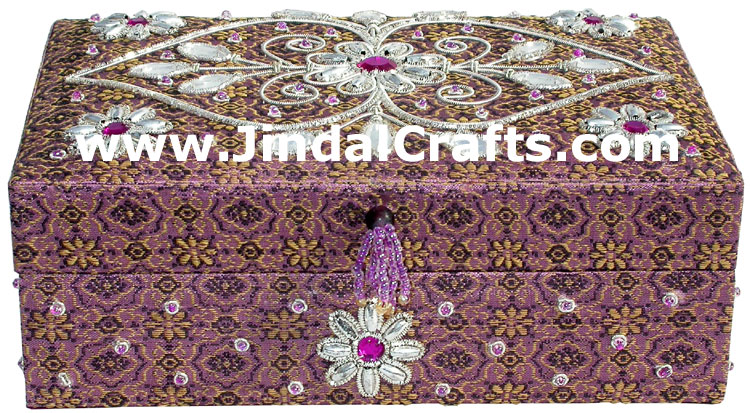 Hand Embroider Beaded Jari Zari Jewellery Box India Art