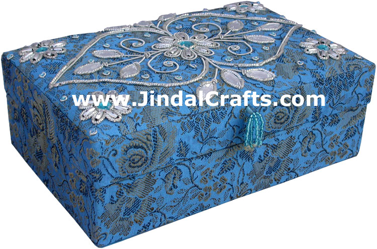 Hand Embroider Beaded Jari Zari Jewellery Box India Art