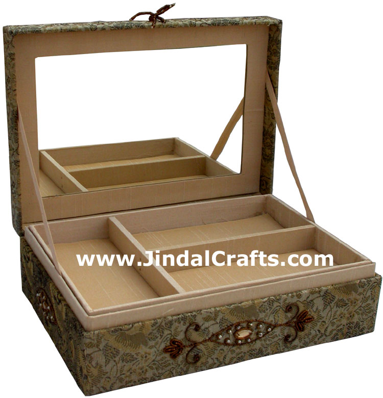 Hand Embroidered Designer Beaded Zari Jewelry Box Souvenir Indian Rich Novica