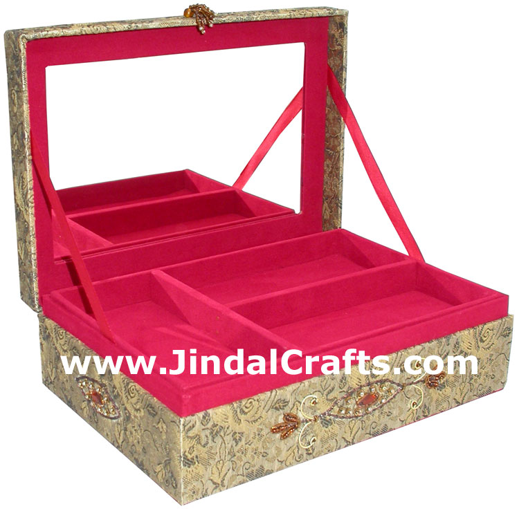 Hand Embroidered Designer Beaded Zari Jewelry Box Souvenir Indian Rich Novica