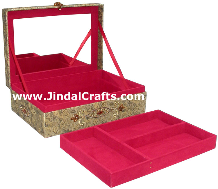 Hand Embroidered Designer Beaded Zari Jewelry Box Souvenir Indian Rich Novica