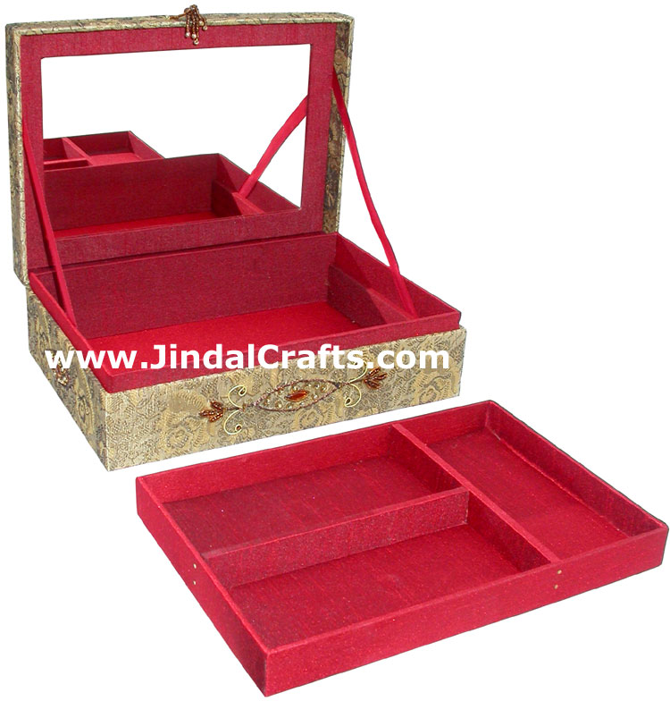 Hand Embroidered Designer Beaded Zari Jewelry Box Souvenir Indian Rich Novica