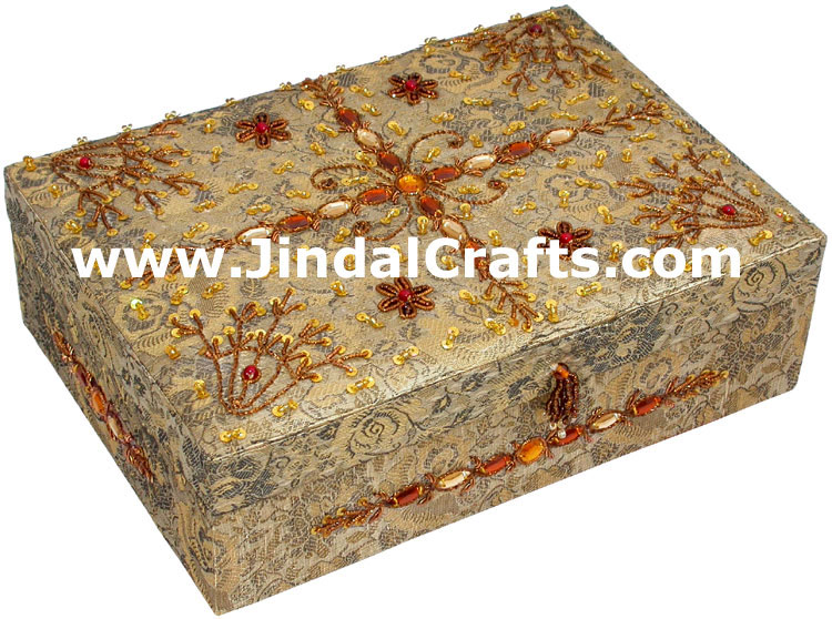 Hand Embroidered Designer Jewelry Box Beaded Zari Indian Art Novica Gaiam Gift