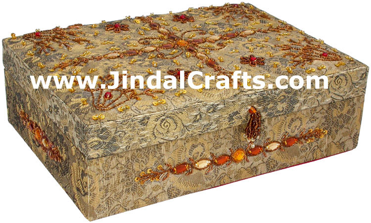 Hand Embroidered Designer Jewelry Box Beaded Zari Indian Art Novica Gaiam Gift