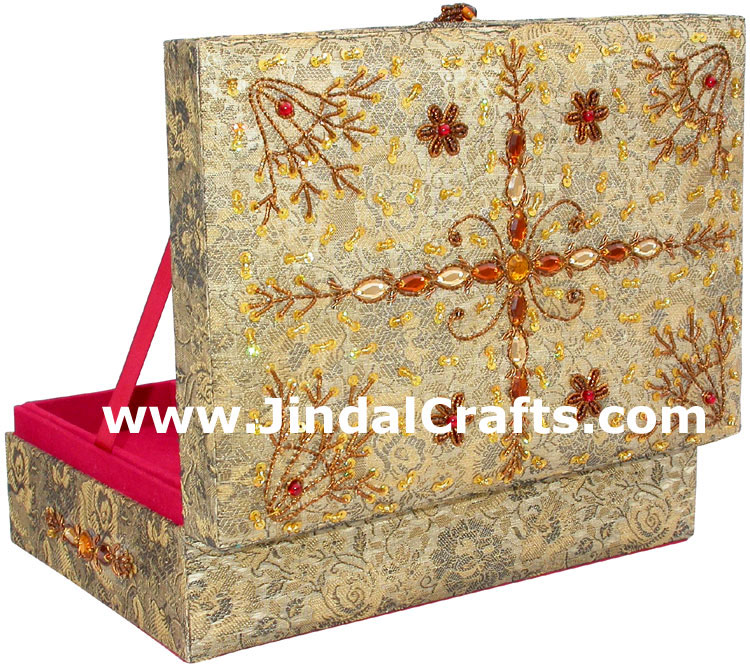 Hand Embroidered Designer Jewelry Box Beaded Zari Indian Art Novica Gaiam Gift