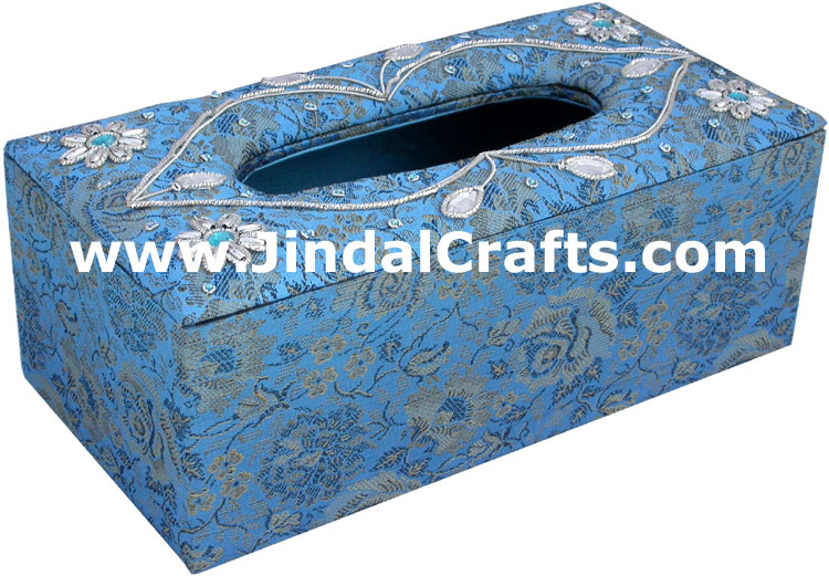 Tissue Box Cover Beaded Hand Embroidered Jari Craft Art Handicraft India Novica