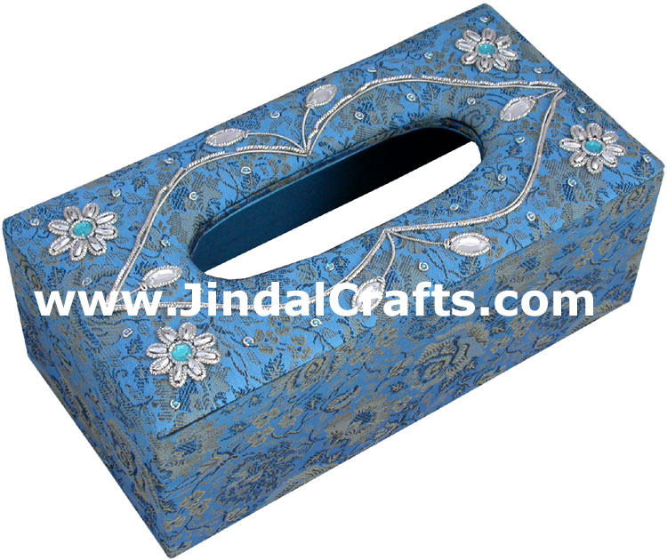 Tissue Box Cover Beaded Hand Embroidered Jari Craft Art Handicraft India Novica