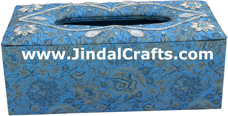 Tissue Box Cover Beaded Hand Embroidered Jari Craft Art Handicraft India Novica