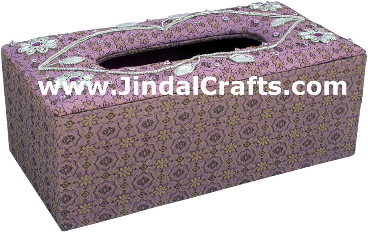 Tissue Box Cover Beaded Hand Embroidered Jari Craft Art Handicraft India Novica