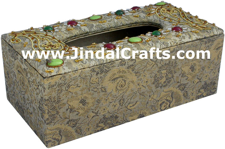 Tissue Box Cover Beaded Hand Embroidered Jari Craft Art