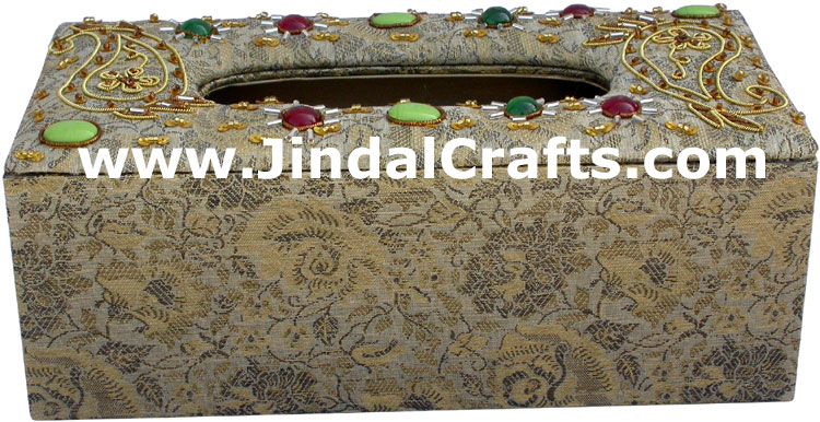 Tissue Box Cover Beaded Hand Embroidered Jari Craft Art