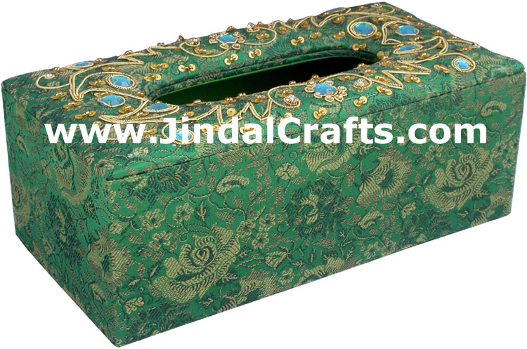 Tissue Box Cover Beaded Hand Embroidered Jari Craft Art