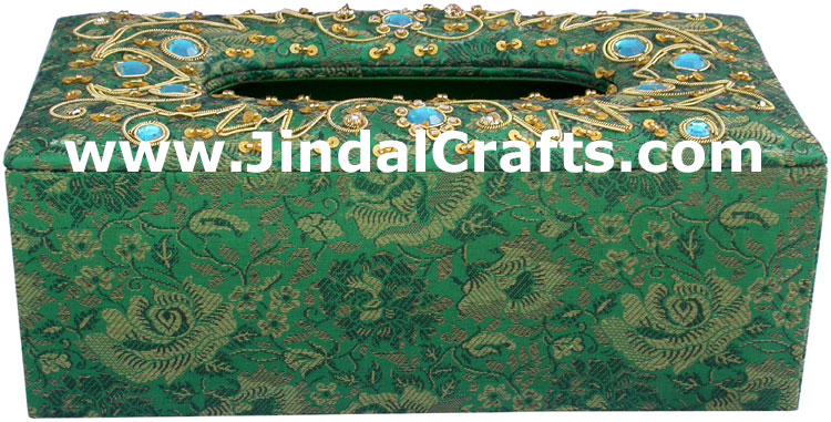 Tissue Box Cover Beaded Hand Embroidered Jari Craft Art