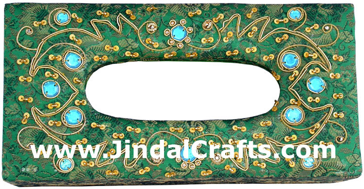 Tissue Box Cover Beaded Hand Embroidered Jari Craft Art