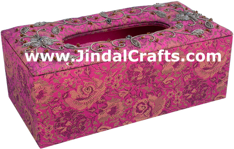 Tissue Box Cover Beaded Hand Embroidered Jari Craft Art