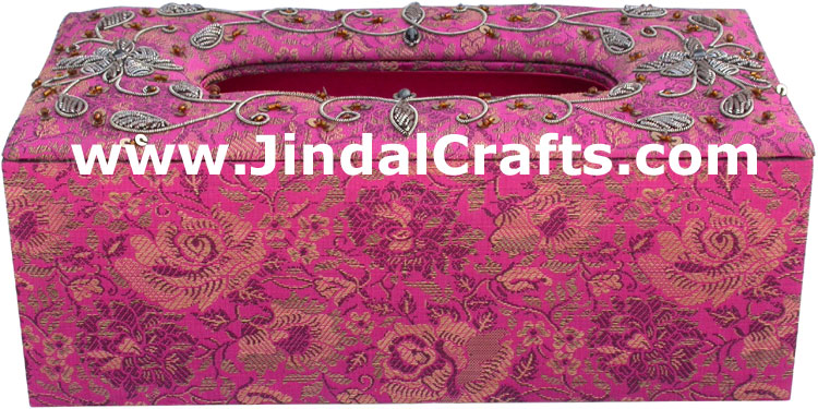 Tissue Box Cover Beaded Hand Embroidered Jari Craft Art