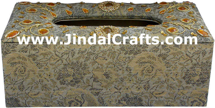 Tissue Box Cover Beaded Hand Embroidered Jari Craft Art