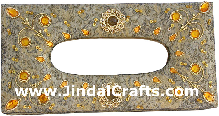 Tissue Box Cover Beaded Hand Embroidered Jari Craft Art