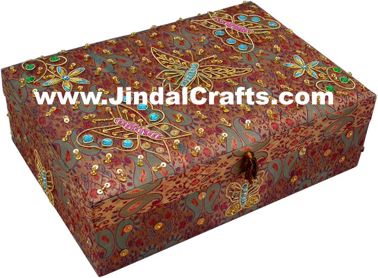 Colourful Hand Embroidered Designer Zari Jewellery Box Indian Handicrafts