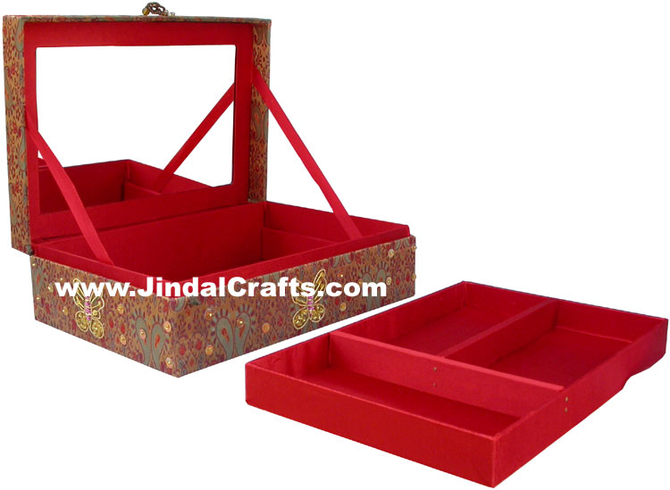 Colourful Hand Embroidered Designer Zari Jewellery Box Indian Handicrafts