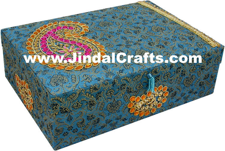 Colourful Hand Embroidered Designer Jewellery Box Indian Handicrafts Jari Gifts