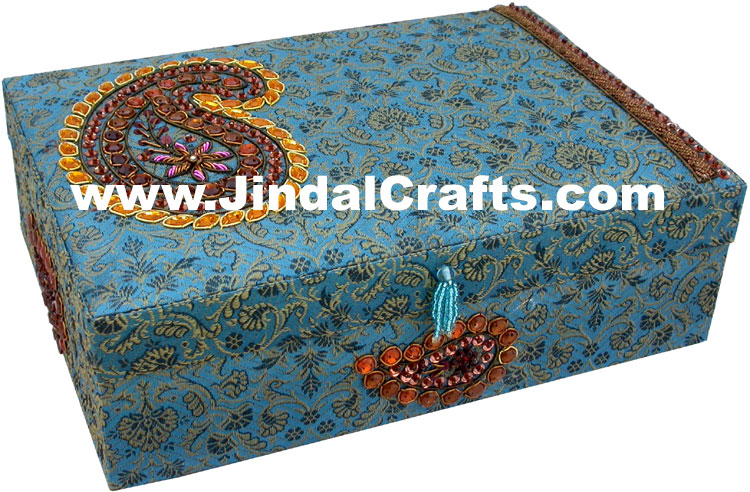 Colourful Hand Embroidered Designer Jewellery Box Indian Handicrafts Jari Gifts
