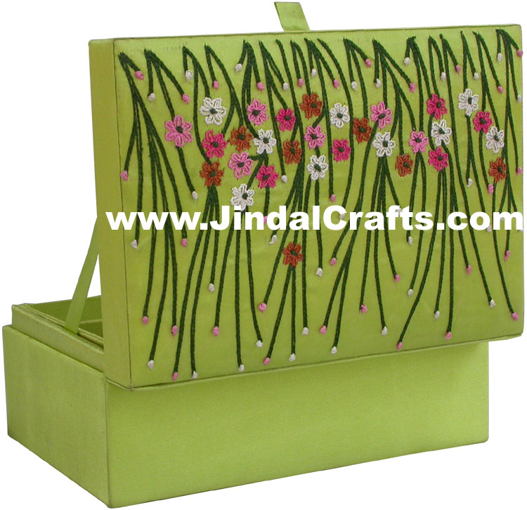 Colourful Hand Embroidered Designer Jewellery Box Indian Handicrafts Gift Flower