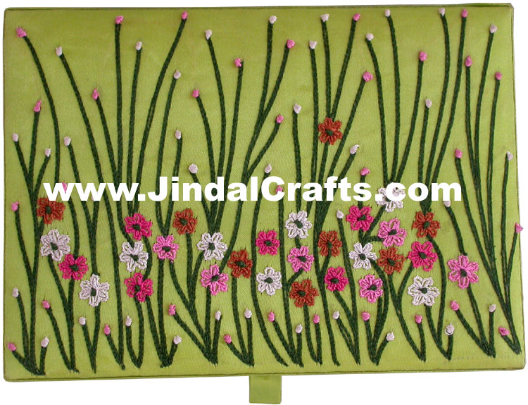 Colourful Hand Embroidered Designer Jewellery Box Indian Handicrafts Gift Flower