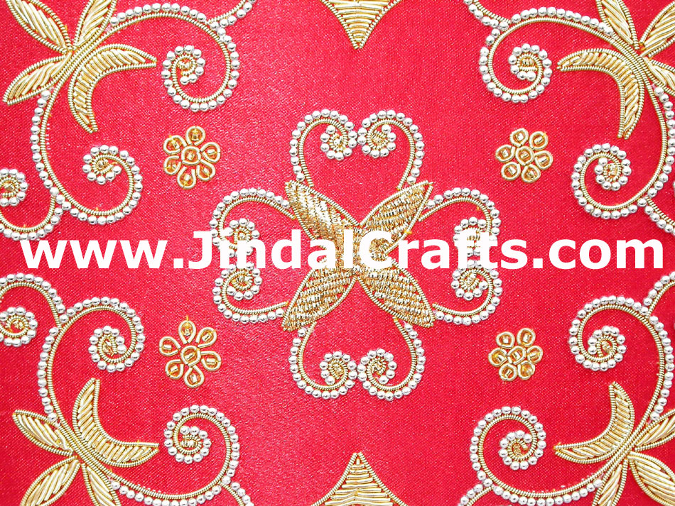 Hand Embroidered Jewelry Box With Mirror Indian Traditional Craft Beaded Zari