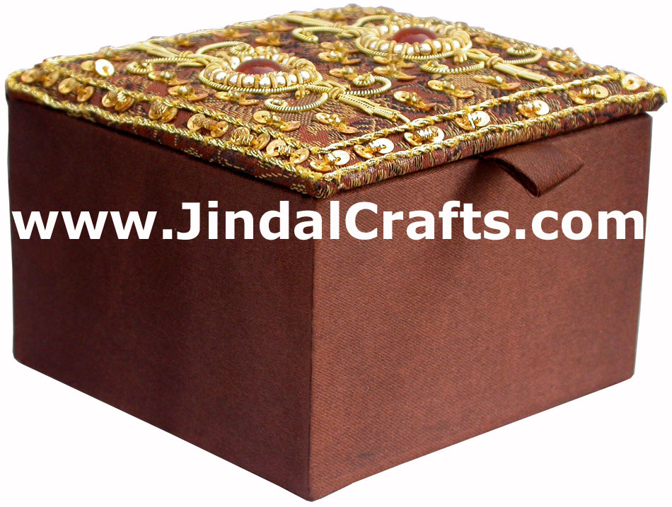 Hand Embroidered Zari Beaded Multi Purpose Gift Box Indian Rich Handicraft Craft