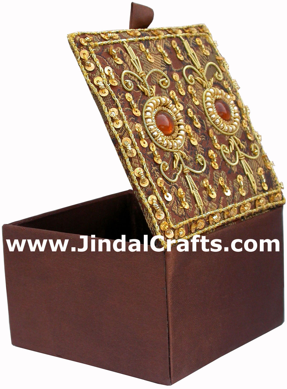 Hand Embroidered Zari Beaded Multi Purpose Gift Box Indian Rich Handicraft Craft
