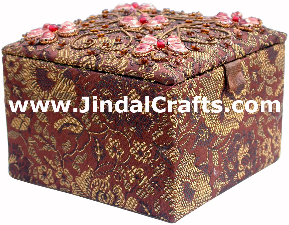 Hand Embroidered Zari Beaded Multi Purpose Gift Box Indian Rich Handicraft Craft