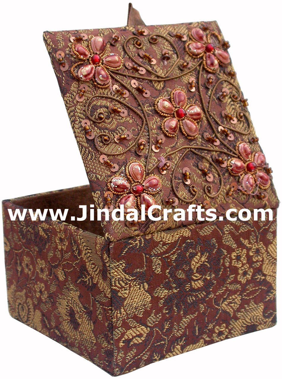 Hand Embroidered Zari Beaded Multi Purpose Gift Box Indian Rich Handicraft Craft
