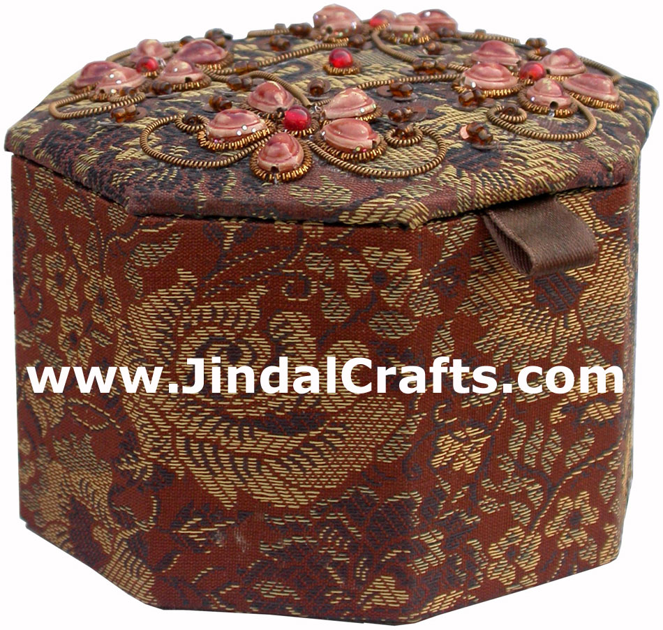 Hand Embroidered Zari Beaded Multi Purpose Gift Box Indian Rich Handicraft Craft