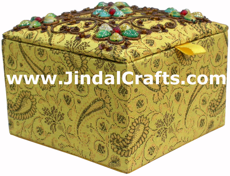 Hand Embroidered Zari Beaded Multi Purpose Gift Box Indian Rich Handicraft Craft